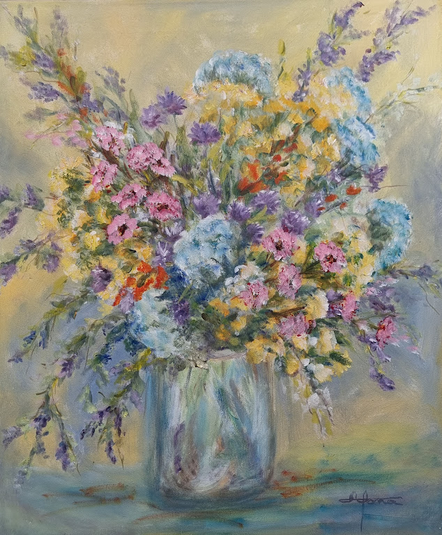 Sommer Buket 60x50 i lys træramme
